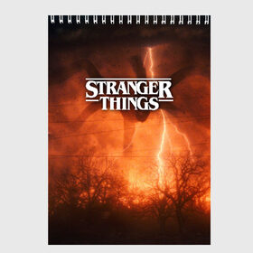 Скетчбук с принтом STRANGER THINGS в Курске, 100% бумага
 | 48 листов, плотность листов — 100 г/м2, плотность картонной обложки — 250 г/м2. Листы скреплены сверху удобной пружинной спиралью | stranger 2 | stranger 3 | stranger things 3 | things 2 | things 3 | очень странные дела | очень странные дела 3. | очень странный дело