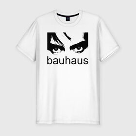 Мужская футболка премиум с принтом Bauhaus в Курске, 92% хлопок, 8% лайкра | приталенный силуэт, круглый вырез ворота, длина до линии бедра, короткий рукав | bauhaus | goth | gothic | peter murphy | punk | rock | альтернатива | баухаус | баухус | бахус | бухус | готика | готичная | готичный | готы | панк | питер мерфи | пост панк | рок | хардрок