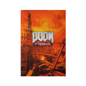 Обложка для паспорта матовая кожа с принтом DOOM ETERNAL в Курске, натуральная матовая кожа | размер 19,3 х 13,7 см; прозрачные пластиковые крепления | 