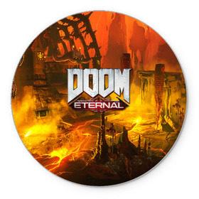 Коврик для мышки круглый с принтом DOOM ETERNAL в Курске, резина и полиэстер | круглая форма, изображение наносится на всю лицевую часть | Тематика изображения на принте: doom | doom eternal | game | дум