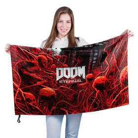 Флаг 3D с принтом DOOM ETERNAL в Курске, 100% полиэстер | плотность ткани — 95 г/м2, размер — 67 х 109 см. Принт наносится с одной стороны | doom | doom eternal | game | дум