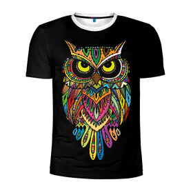 Мужская футболка 3D спортивная с принтом Сова в Курске, 100% полиэстер с улучшенными характеристиками | приталенный силуэт, круглая горловина, широкие плечи, сужается к линии бедра | art | background | big | bird | black | drawing | eyes | multicolored | owl | sight | symbol | wisdom | большие | взгляд | глаза | искусство | мудрость | птица | разноцветный | рисунок | символ | сова | филин | фон | черный
