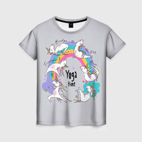 Женская футболка 3D с принтом Yoga time в Курске, 100% полиэфир ( синтетическое хлопкоподобное полотно) | прямой крой, круглый вырез горловины, длина до линии бедер | animal | asana | boat | bow | children | drawing | funny | hearts | horses | inscriptio | om | rainbow | stars | triangle | unicorns | warrior | yoga | zen | асана | воин | детский | дзен | животное | забавный | звезды | йога | лодка | лошади | лук | мост