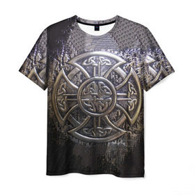 Мужская футболка 3D с принтом Кельтские узоры в Курске, 100% полиэфир | прямой крой, круглый вырез горловины, длина до линии бедер | Тематика изображения на принте: 3d | абстракция | арт | желтый | кельтские узоры | на металле | черный
