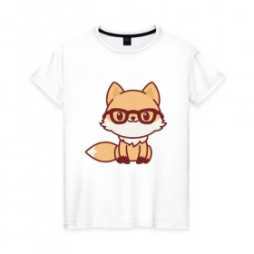Женская футболка хлопок с принтом Лисенок в очках в Курске, 100% хлопок | прямой крой, круглый вырез горловины, длина до линии бедер, слегка спущенное плечо | fox | лис | лиса | лисенок | милая | пушистик | рыжая