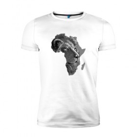 Мужская футболка премиум с принтом King of Africa в Курске, 92% хлопок, 8% лайкра | приталенный силуэт, круглый вырез ворота, длина до линии бедра, короткий рукав | animal | the lion king | африка | взгляд | дикий | животные | зверь | клыки | континент | король | король джунглей | кошка | лев | львица | царь