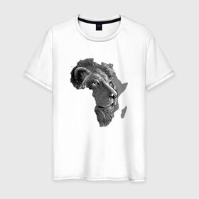 Мужская футболка хлопок с принтом King of Africa в Курске, 100% хлопок | прямой крой, круглый вырез горловины, длина до линии бедер, слегка спущенное плечо. | animal | the lion king | африка | взгляд | дикий | животные | зверь | клыки | континент | король | король джунглей | кошка | лев | львица | царь