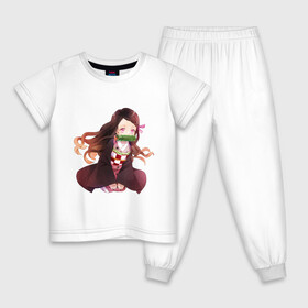 Детская пижама хлопок с принтом Нэзуко Камадо в Курске, 100% хлопок |  брюки и футболка прямого кроя, без карманов, на брюках мягкая резинка на поясе и по низу штанин
 | аниме | клинок | нэзуко камадо | рассекающий демонов