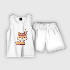 Детская пижама с шортами хлопок с принтом Лисенок индеец в Курске,  |  | fox | лис | лиса | лисенок | лисица | милая | пушистик | рыжая