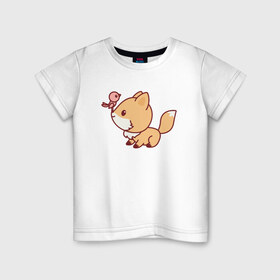 Детская футболка хлопок с принтом Лисенок с птичкой на носу в Курске, 100% хлопок | круглый вырез горловины, полуприлегающий силуэт, длина до линии бедер | fox | лис | лиса | лисенок | лисица | милая | пушистик | рыжая