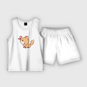 Детская пижама с шортами хлопок с принтом Лисенок с птичкой на носу в Курске,  |  | fox | лис | лиса | лисенок | лисица | милая | пушистик | рыжая