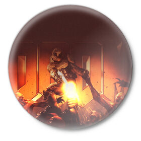 Значок с принтом DOOM в Курске,  металл | круглая форма, металлическая застежка в виде булавки | doom | doom eternal | game | дум