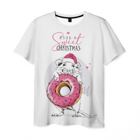 Мужская футболка 3D с принтом Have a sweet Christmas в Курске, 100% полиэфир | прямой крой, круглый вырез горловины, длина до линии бедер | 