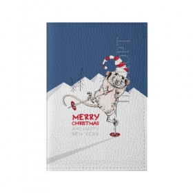 Обложка для паспорта матовая кожа с принтом Merry Christmas в Курске, натуральная матовая кожа | размер 19,3 х 13,7 см; прозрачные пластиковые крепления | animal | cap | christmas | christmas trees | claus | green | hat | holiday | mountains | new year | rat | red | santa | skis | snow | sticks | winter | горы | елки | животное | зеленый | зима | клаус | колпак | красный | крыса | лыжи | новый год | п