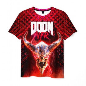 Мужская футболка 3D с принтом Doom Enternal в Курске, 100% полиэфир | прямой крой, круглый вырез горловины, длина до линии бедер | Тематика изображения на принте: 3d | doom enternal | игра | компьютерная | логотип | планета | темный | шутер