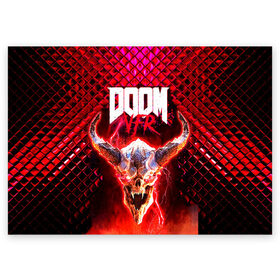 Поздравительная открытка с принтом Doom Enternal в Курске, 100% бумага | плотность бумаги 280 г/м2, матовая, на обратной стороне линовка и место для марки
 | 3d | doom enternal | игра | компьютерная | логотип | планета | темный | шутер