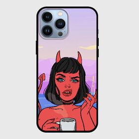 Чехол для iPhone 13 Pro Max с принтом What в Курске,  |  | coffee | demon | devil | girl | hell | девушка | демон | дьявол | кофе