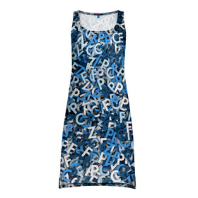 Платье-майка 3D с принтом FCZP в Курске, 100% полиэстер | полуприлегающий силуэт, широкие бретели, круглый вырез горловины, удлиненный подол сзади. | fcz | белый | буквы | зенит | паттерн | питер | санкт петербург | сине бело голубые | синий | спб