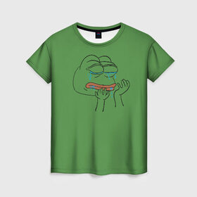 Женская футболка 3D с принтом PepeCry в Курске, 100% полиэфир ( синтетическое хлопкоподобное полотно) | прямой крой, круглый вырез горловины, длина до линии бедер | Тематика изображения на принте: feels bad man | feels good man | pepe | pepe the frog | sad pepe | грустная лягушка | пепе