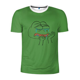 Мужская футболка 3D спортивная с принтом PepeCry в Курске, 100% полиэстер с улучшенными характеристиками | приталенный силуэт, круглая горловина, широкие плечи, сужается к линии бедра | Тематика изображения на принте: feels bad man | feels good man | pepe | pepe the frog | sad pepe | грустная лягушка | пепе