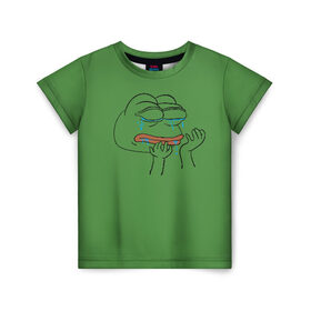 Детская футболка 3D с принтом PepeCry в Курске, 100% гипоаллергенный полиэфир | прямой крой, круглый вырез горловины, длина до линии бедер, чуть спущенное плечо, ткань немного тянется | Тематика изображения на принте: feels bad man | feels good man | pepe | pepe the frog | sad pepe | грустная лягушка | пепе