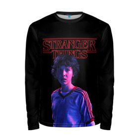 Мужской лонгслив 3D с принтом STRANGER THINGS - Дина в Курске, 100% полиэстер | длинные рукава, круглый вырез горловины, полуприлегающий силуэт | Тематика изображения на принте: 011 | down | eleven | netflix | season | series | strange | stranger | things | upside | дела | дина | загадочные | монстр | монстры | одиннадцать | очень | сезон | сериал | сериалы | события | странные | ужасы