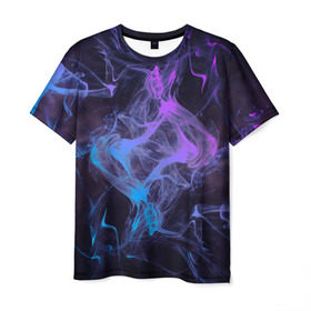 Мужская футболка 3D с принтом Неоновый дым в Курске, 100% полиэфир | прямой крой, круглый вырез горловины, длина до линии бедер | Тематика изображения на принте: magic | myst | neon | smoke | дым | магический эффект | неон | неоновый | облако | редактируемый | световое шоу | текстура | фон
