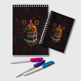 Блокнот с принтом FNAF Nightmare в Курске, 100% бумага | 48 листов, плотность листов — 60 г/м2, плотность картонной обложки — 250 г/м2. Листы скреплены удобной пружинной спиралью. Цвет линий — светло-серый
 | Тематика изображения на принте: blood | five nights at freddy’s | fnaf | game | horror | игра | кровь | пять ночей у фредди | ужас | фнаф | фреди