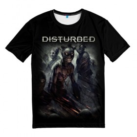 Мужская футболка 3D с принтом Disturbed в Курске, 100% полиэфир | прямой крой, круглый вырез горловины, длина до линии бедер | disturbed | heavy metal | группы | метал | рок
