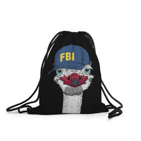 Рюкзак-мешок 3D с принтом FBI в Курске, 100% полиэстер | плотность ткани — 200 г/м2, размер — 35 х 45 см; лямки — толстые шнурки, застежка на шнуровке, без карманов и подкладки | beak | bird | blue | cap | fbi | funny | head | inscription | long | neck | ostrich | red | весёлый | голова | длинная | кепка | клюв | красный | надпись | птица | синяя | смешной | страус | фбр | шея