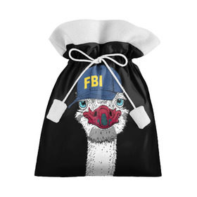 Подарочный 3D мешок с принтом FBI в Курске, 100% полиэстер | Размер: 29*39 см | beak | bird | blue | cap | fbi | funny | head | inscription | long | neck | ostrich | red | весёлый | голова | длинная | кепка | клюв | красный | надпись | птица | синяя | смешной | страус | фбр | шея