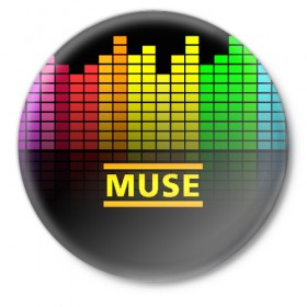 Значок с принтом MUSE BAND в Курске,  металл | круглая форма, металлическая застежка в виде булавки | muse | rock | рок