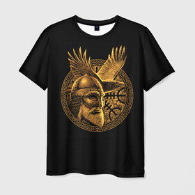 Мужская футболка 3D с принтом Один в Курске, 100% полиэфир | прямой крой, круглый вырез горловины, длина до линии бедер | beard | celtic | emblem | face | golden | helmet | myth | one | ornament | raven | runes | sword | viking | warrior | борода | викинг | воин | ворон | золотой | кельтский | лицо | меч | миф | один | орнамент | руны | шлем | эмблема