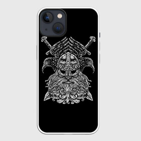 Чехол для iPhone 13 с принтом Один в Курске,  |  | beard | character | emblem | face | helmet | mythical | one | sword | viking | warrior | борода | викинг | воин | лицо | меч | мифический | один | персонаж | шлем | эмблема