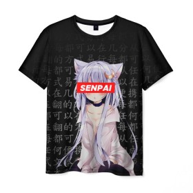 Мужская футболка 3D с принтом SENPAI ANIME в Курске, 100% полиэфир | прямой крой, круглый вырез горловины, длина до линии бедер | ahegao | anime | kawai | kowai | oppai | otaku | senpai | sugoi | waifu | yandere | аниме | ахегао | ковай | культура | отаку | сенпай | тренд | яндере