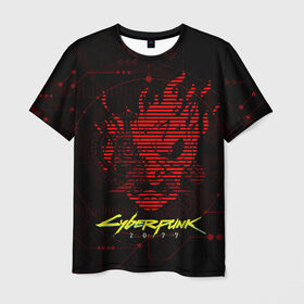 Мужская футболка 3D с принтом CYBERPUNK 2077 - Самурай в Курске, 100% полиэфир | прямой крой, круглый вырез горловины, длина до линии бедер | 2077 | cyber | cyberpunk | demon | glitch | keanu | logo | punk | reeves | samurai | symbol | team | trauma | глитч | демон | киану | кибер | киберпанк | клан | лого | логотип | огонь | панк | ривз | самурай | символ
