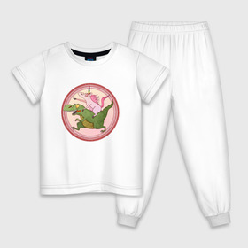 Детская пижама хлопок с принтом Вперёд к мечте! в Курске, 100% хлопок |  брюки и футболка прямого кроя, без карманов, на брюках мягкая резинка на поясе и по низу штанин
 | Тематика изображения на принте: bird born | арт | единорог | животные | иллюстрация | ирония | комиксы | мечта | милота | мотивация | тирекс | юмор