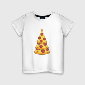 Детская футболка хлопок с принтом Пиццеёлка в Курске, 100% хлопок | круглый вырез горловины, полуприлегающий силуэт, длина до линии бедер | bird born | арт | веселье | еда | ёлка | иллюстратор | иллюстрация | новый год | пепперони | пицца | радость | рисунок | юмор
