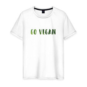 Мужская футболка хлопок с принтом Go Vegan в Курске, 100% хлопок | прямой крой, круглый вырез горловины, длина до линии бедер, слегка спущенное плечо. | food | vegan | веган | здоровая еда | здоровье
