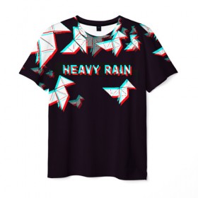 Мужская футболка 3D с принтом Heavy Rain (Glitch). в Курске, 100% полиэфир | прямой крой, круглый вырез горловины, длина до линии бедер | 3d | game | glitch | heavy rain | геометрия | глитч | игра | надпись | оригами | хеви рейн