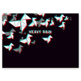 Поздравительная открытка с принтом Heavy Rain (Glitch). в Курске, 100% бумага | плотность бумаги 280 г/м2, матовая, на обратной стороне линовка и место для марки
 | 3d | game | glitch | heavy rain | геометрия | глитч | игра | надпись | оригами | хеви рейн