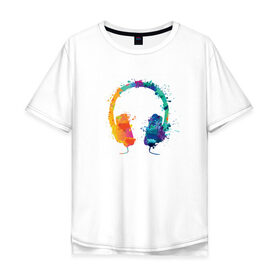 Мужская футболка хлопок Oversize с принтом Красочные Наушники в Курске, 100% хлопок | свободный крой, круглый ворот, “спинка” длиннее передней части | dj | music | брызги | диджей | краски | музыка | наушники