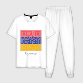 Мужская пижама хлопок с принтом QR-Armenia в Курске, 100% хлопок | брюки и футболка прямого кроя, без карманов, на брюках мягкая резинка на поясе и по низу штанин
 | Тематика изображения на принте: cxstyle | qr | армения | код | символ | страна | флаг