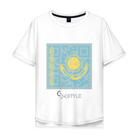 Мужская футболка хлопок Oversize с принтом QR-Kazakhstan в Курске, 100% хлопок | свободный крой, круглый ворот, “спинка” длиннее передней части | cxstyle | qr | казахстан | код | символ | страна | флаг