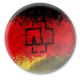 Значок с принтом Rammstein (Флаг). в Курске,  металл | круглая форма, металлическая застежка в виде булавки | 3d | hard | logo | metal | music | rammstein | rock | брызги красок | знак | лого | метал | музыка | рамштайн | рок | символ | текстура | флаг rammstein