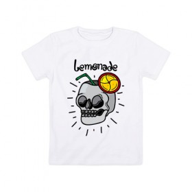 Детская футболка хлопок с принтом Лимонад в Курске, 100% хлопок | круглый вырез горловины, полуприлегающий силуэт, длина до линии бедер | clove | grin | jaw | lemon | lemonade | orbits | skull | teeth | tubule | глазницы | долька | зубы | лимон | лимонад | оскал | трубочка | череп