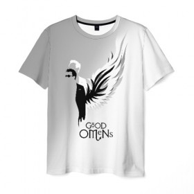 Мужская футболка 3D с принтом Good Omens в Курске, 100% полиэфир | прямой крой, круглый вырез горловины, длина до линии бедер | good | omens | sheen | tennant | азирафель | ангел | благие знамения | демон | кроули | падший | теннант | шин