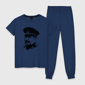 Женская пижама хлопок с принтом Сталин в Курске, 100% хлопок | брюки и футболка прямого кроя, без карманов, на брюках мягкая резинка на поясе и по низу штанин | stalin | ussr | иосиф сталин | коммунизм | комунизм | ссср | сталин