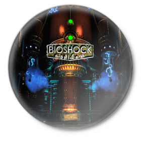 Значок с принтом BIOSHOCK в Курске,  металл | круглая форма, металлическая застежка в виде булавки | Тематика изображения на принте: bioshock | bioshock infinite | биошок | букер | элизабет