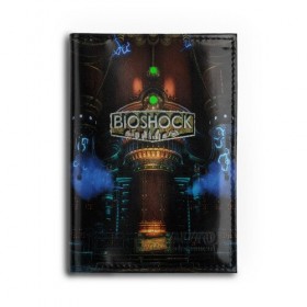 Обложка для автодокументов с принтом BIOSHOCK в Курске, натуральная кожа |  размер 19,9*13 см; внутри 4 больших “конверта” для документов и один маленький отдел — туда идеально встанут права | Тематика изображения на принте: bioshock | bioshock infinite | биошок | букер | элизабет